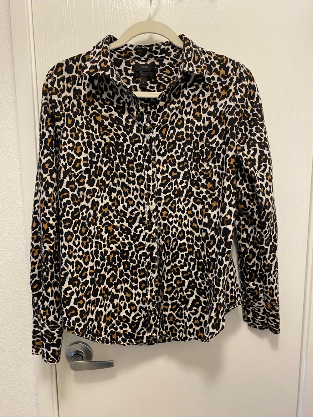 J. Crew Leopard Print Button-Down Shirt - Black, White & Brown